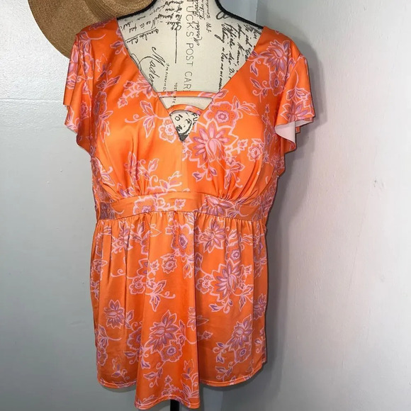 Swim by Cacique, 24, nectarine floral No closure, pull-on sewn in cups tankini￼ - Picture 1 of 11